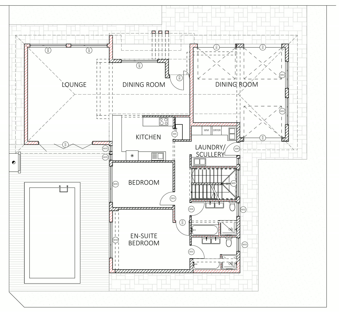 Ground floor plan with room names.